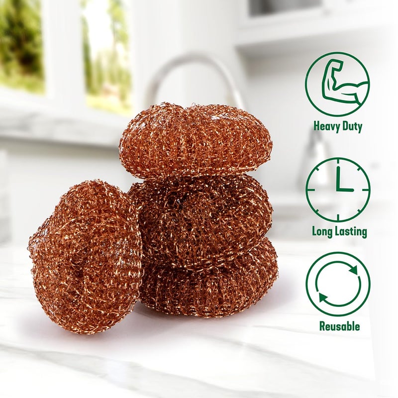 Pine Sol Pine-Sol Heavy-Duty Copper Coated Scrubbers - Premium Scrub Sponges for Cast Iron Pans, Stainless Steel Cookware, Oven Racks, and Grills, 4 Pack - Image 4